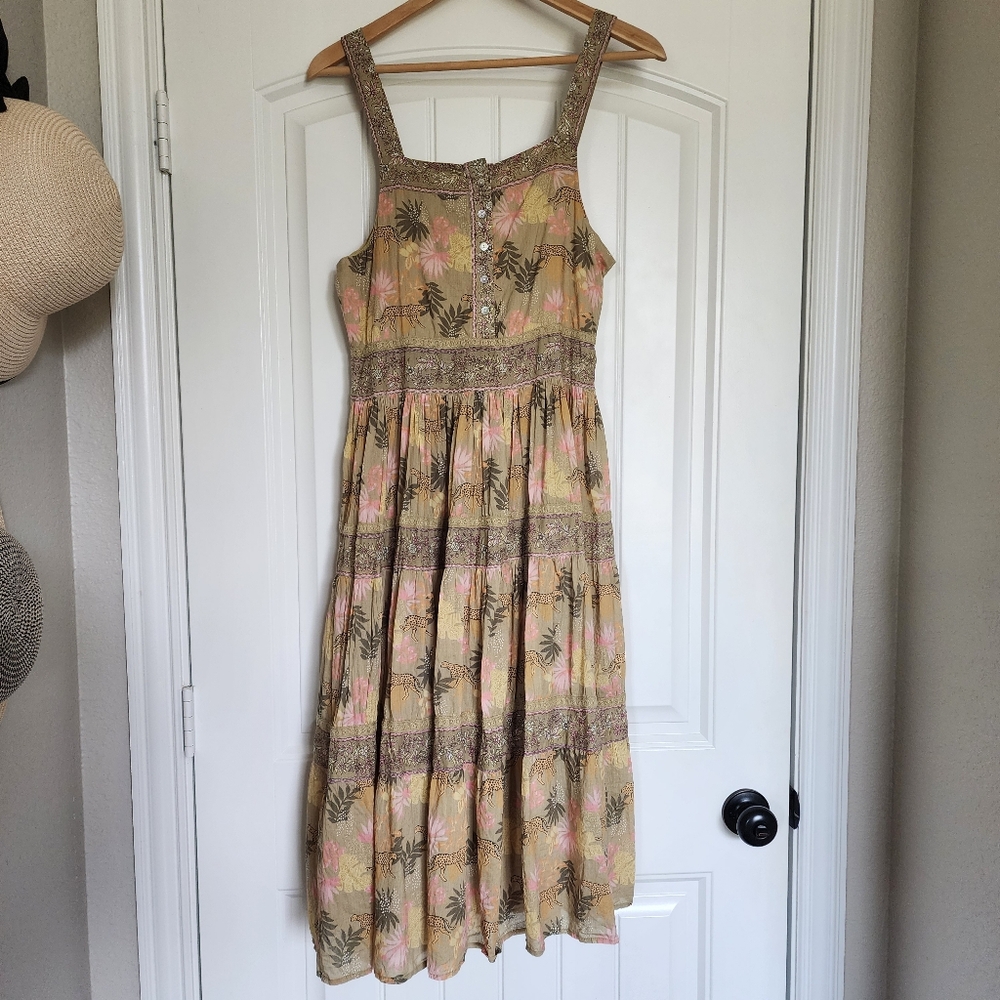 Guadalupe Design Tiger Cheetah Cotton Midi Dress Small